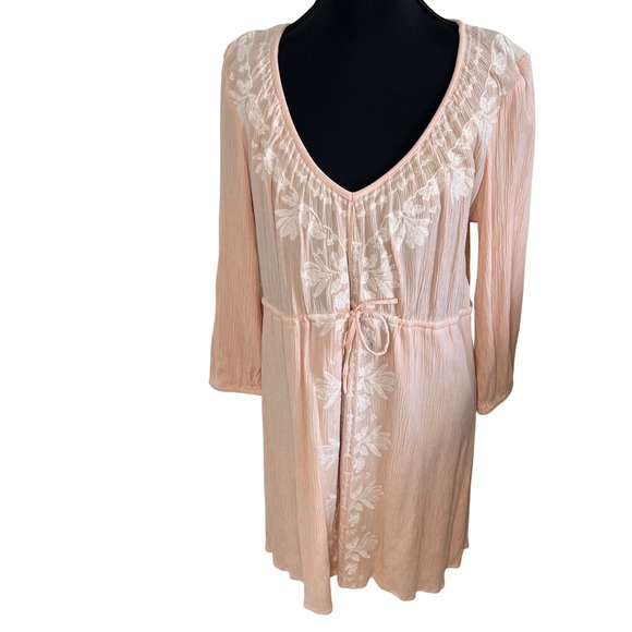 O'Neill Dresses & Skirts - ONeill Light Pink Embroidered Boho Lightweight Mini Beach Dress Sz L